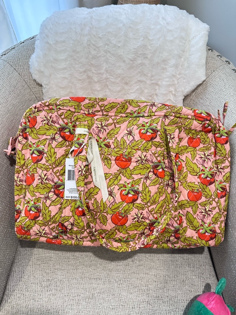 Vera Bradley Miramar Cotton Weekender Tote Bag Tomato Vines - Picture 12 of 13